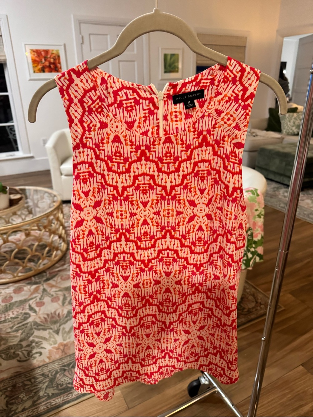 Willi Smith Red & Cream Sleeveless Patterned Shift Top